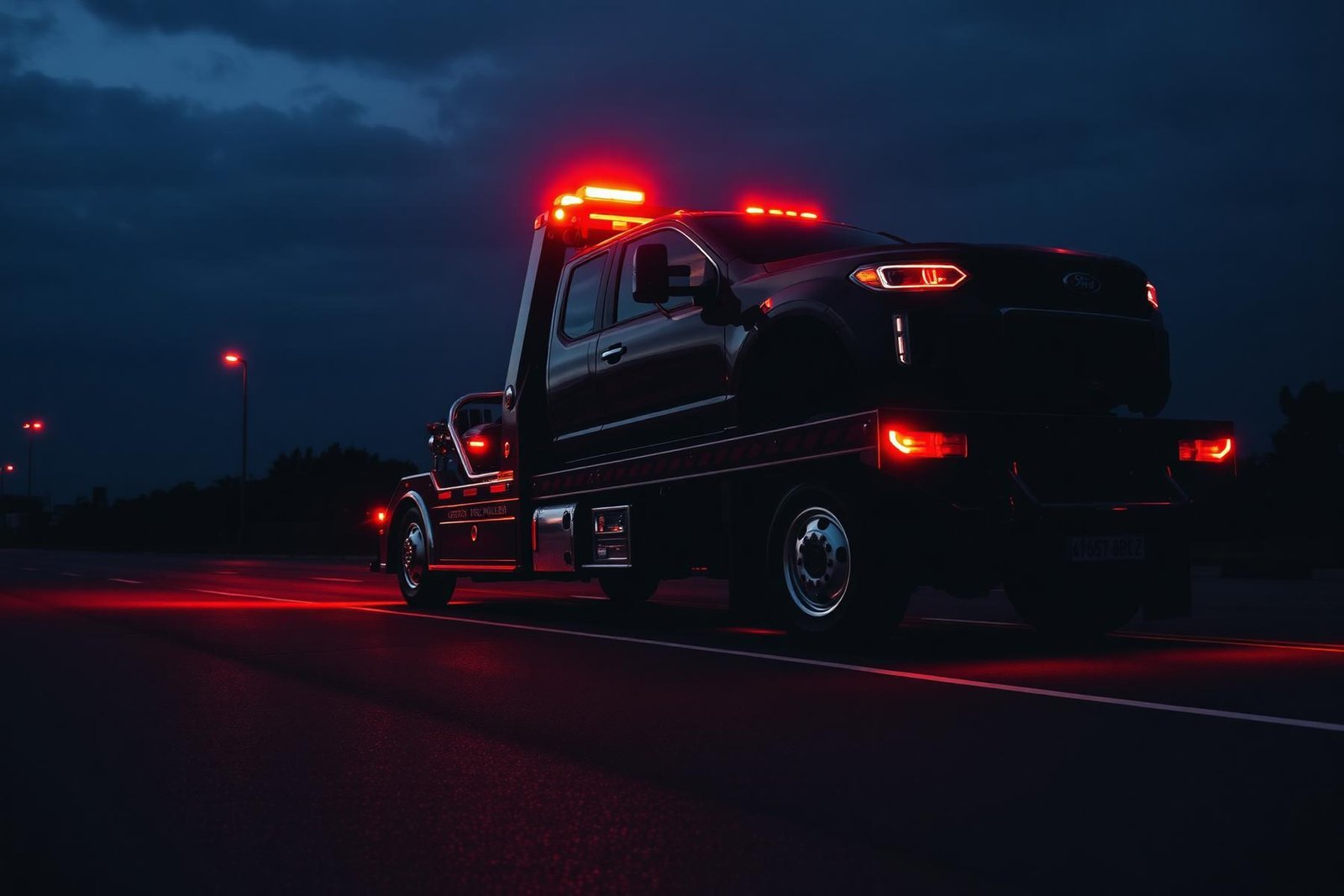 Dépanneuse HC remorquant une voiture à Toulouse la nuit